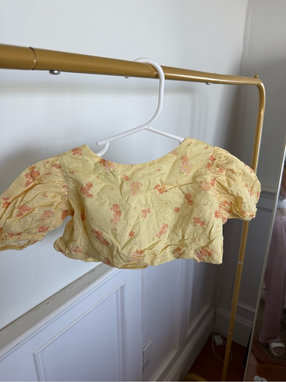 Toddler Yellow Floral Puff-Sleeve Crop Top